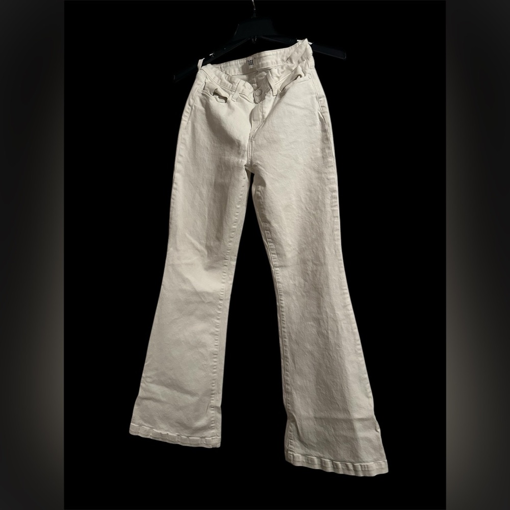 Paige Genevieve High Rise Wide Leg Flare Denim Jeans Crisp White